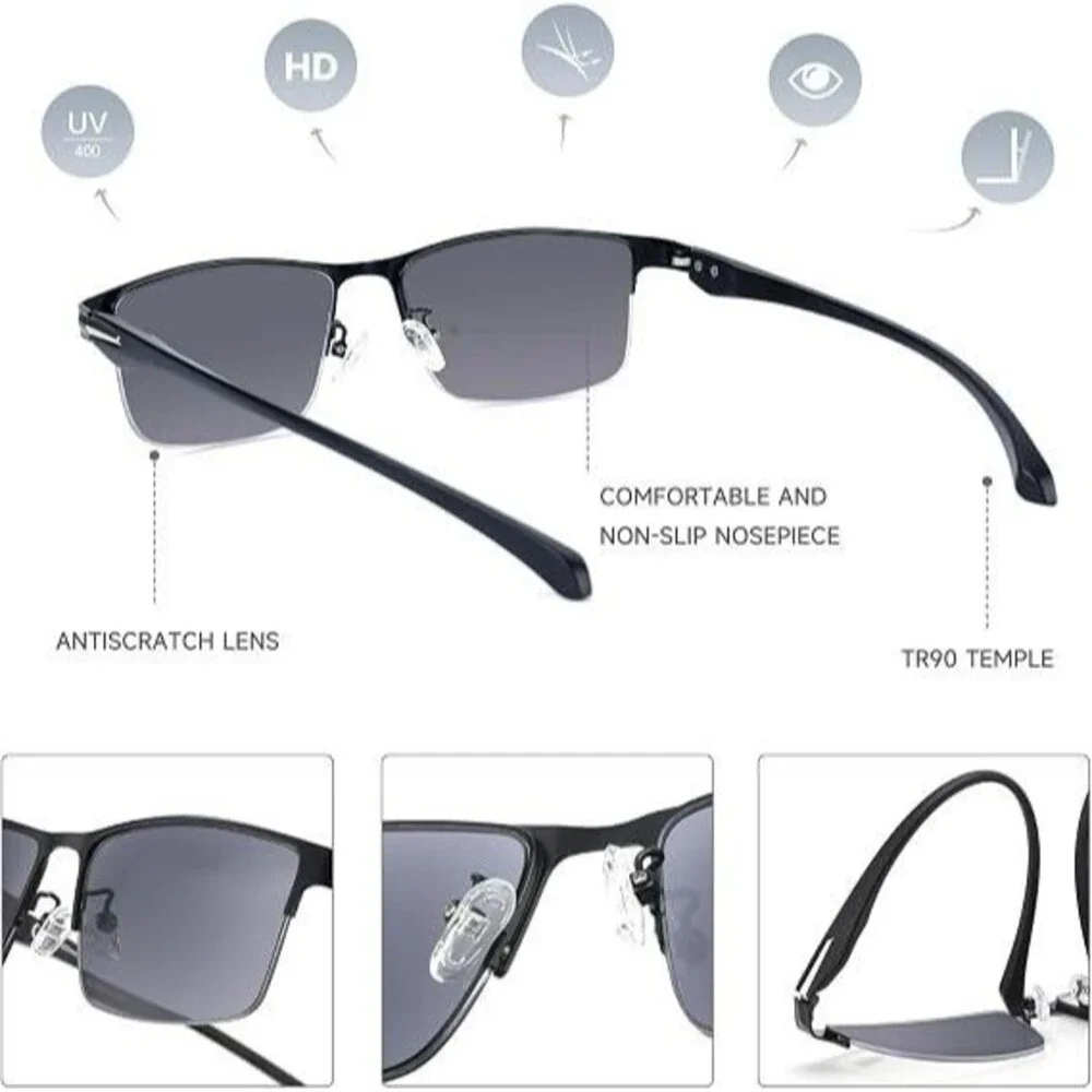 2 Pack  Tr90 Men's Reading Glasses Half Frame Black & Gunmetal Size 1. 75x